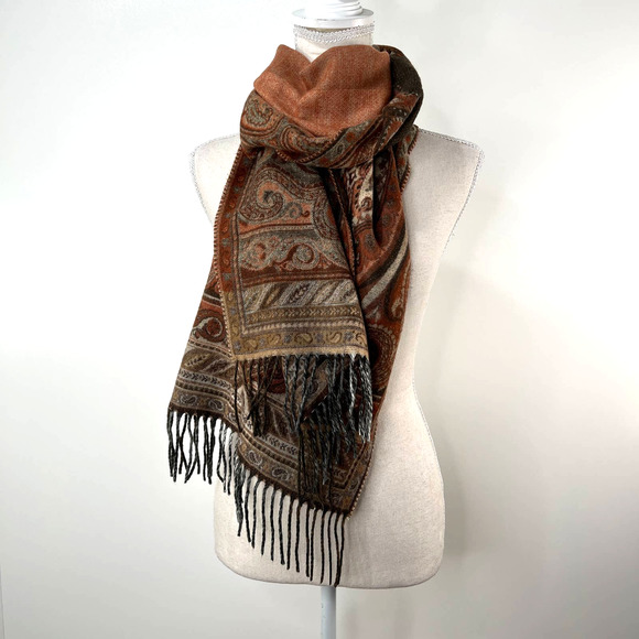 Lord & Taylor Accessories - Lord & Taylor Paisley Scarf Neutrals Boho Brown